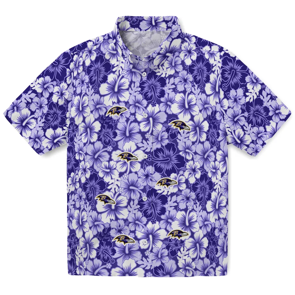 Baltimore Ravens Hawaiian Shirt - Hibiscus Blooms baltimore ravens hibiscus blooms purple hawaiian shirts best selling