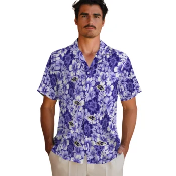 baltimore ravens hibiscus blooms purple hawaiian shirts fashion forward