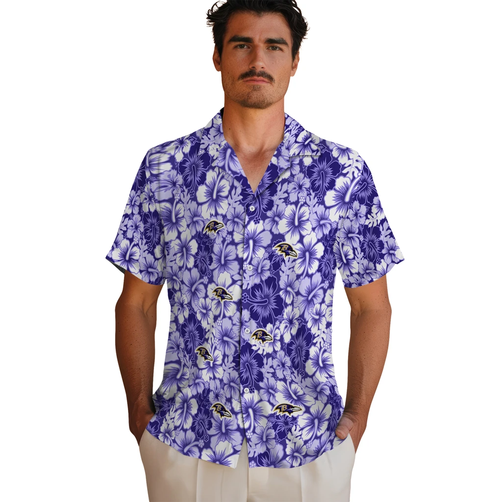 Baltimore Ravens Hawaiian Shirt - Hibiscus Blooms baltimore ravens hibiscus blooms purple hawaiian shirts fashion forward