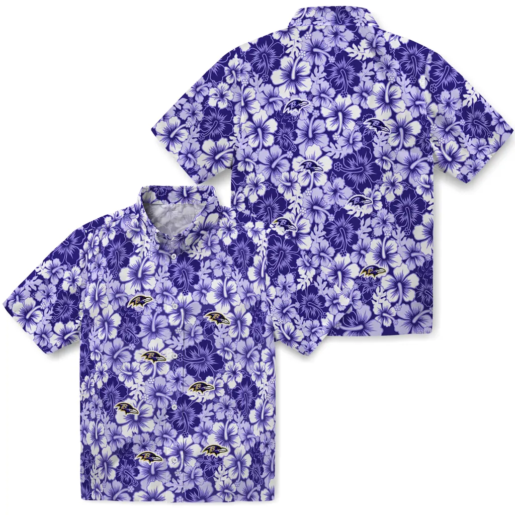 Baltimore Ravens Hawaiian Shirt - Hibiscus Blooms baltimore ravens hibiscus blooms purple hawaiian shirts high quality