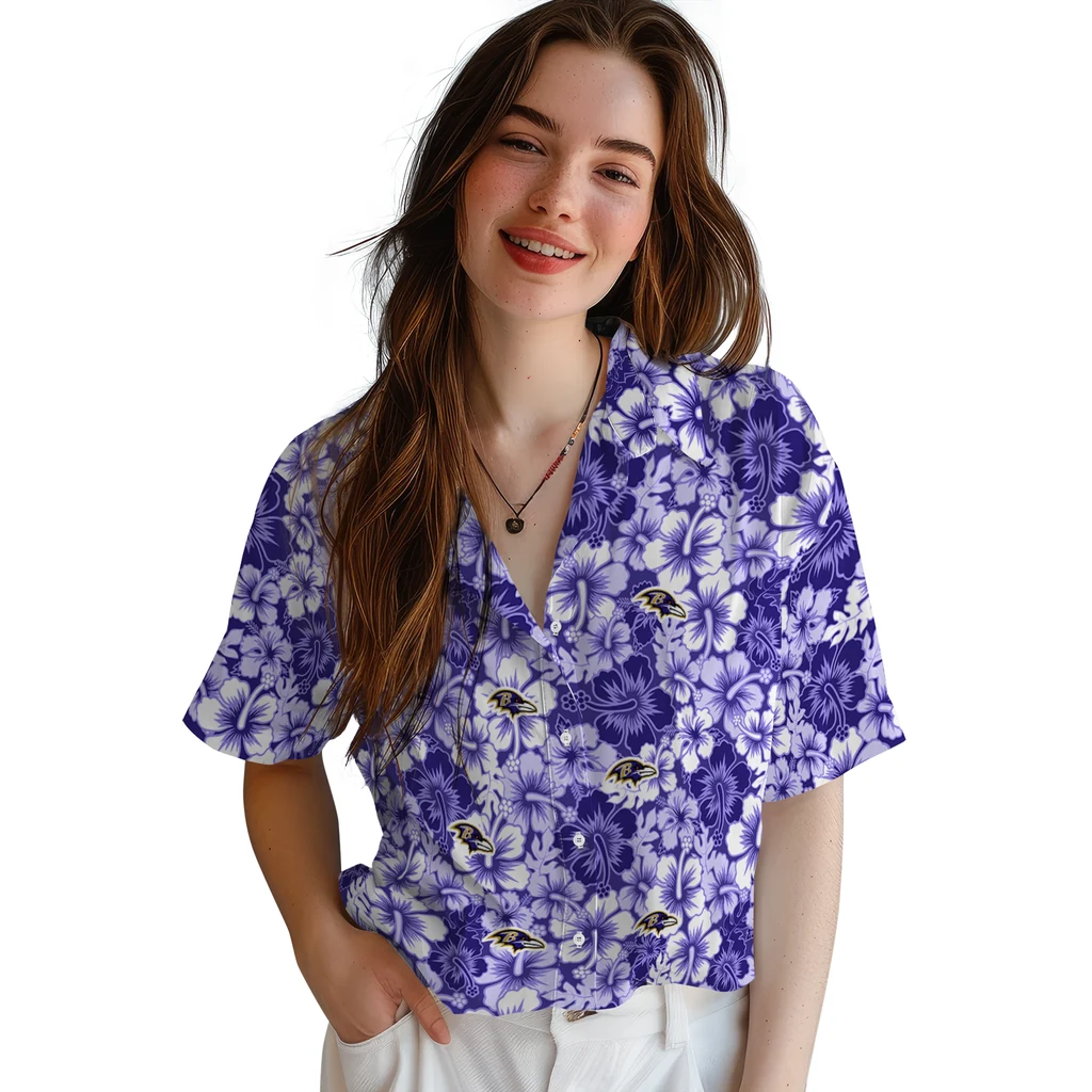 Baltimore Ravens Hawaiian Shirt - Hibiscus Blooms baltimore ravens hibiscus blooms purple hawaiian shirts latest model