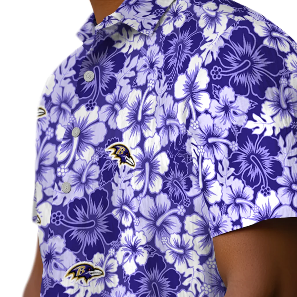 Baltimore Ravens Hawaiian Shirt - Hibiscus Blooms baltimore ravens hibiscus blooms purple hawaiian shirts trendy