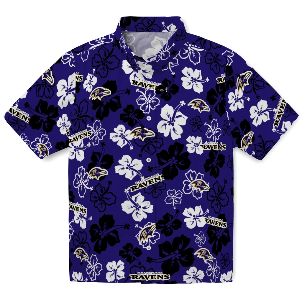 Baltimore Ravens Hawaiian Shirt - Hibiscus Flower Design baltimore ravens hibiscus bloom purple hawaiian shirts best selling