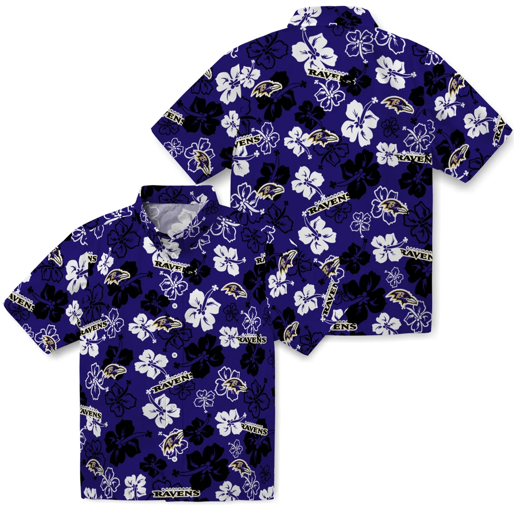 Baltimore Ravens Hawaiian Shirt - Hibiscus Flower Design baltimore ravens hibiscus bloom purple hawaiian shirts high quality