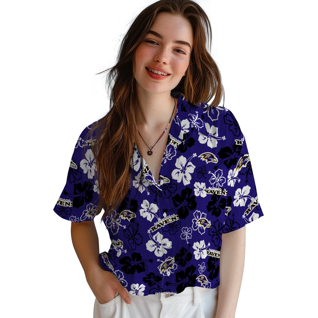 Baltimore Ravens Hawaiian Shirt - Hibiscus Flower Design baltimore ravens hibiscus bloom purple hawaiian shirts latest model