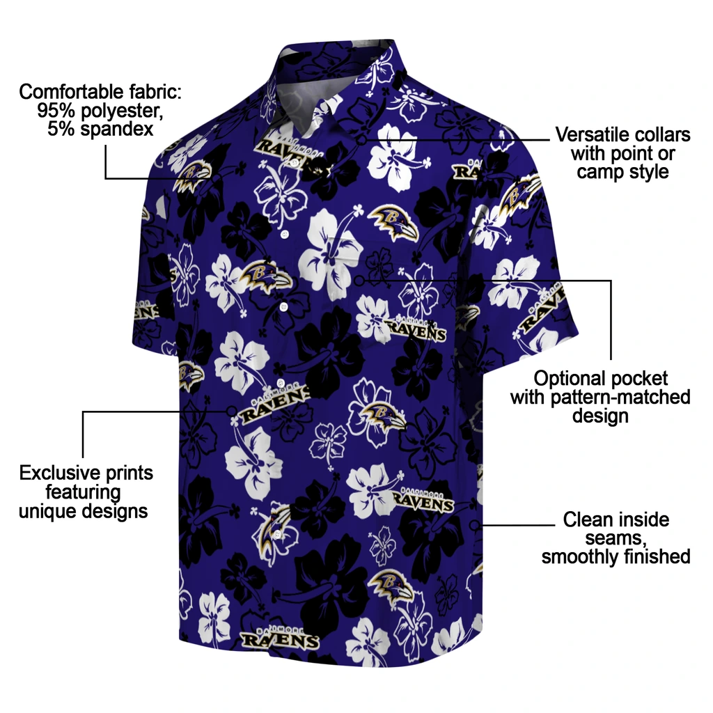 Baltimore Ravens Hawaiian Shirt - Hibiscus Flower Design baltimore ravens hibiscus bloom purple hawaiian shirts new arrival