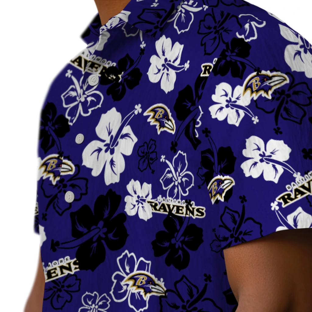 Baltimore Ravens Hawaiian Shirt - Hibiscus Flower Design baltimore ravens hibiscus bloom purple hawaiian shirts trendy