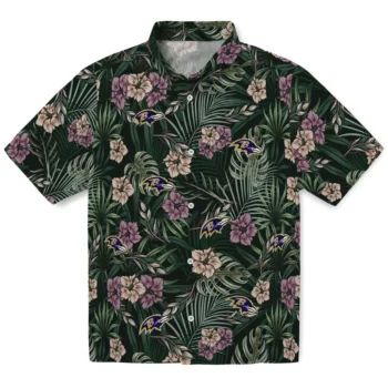 baltimore ravens hibiscus leaves pattern green hawaiian shirts best selling