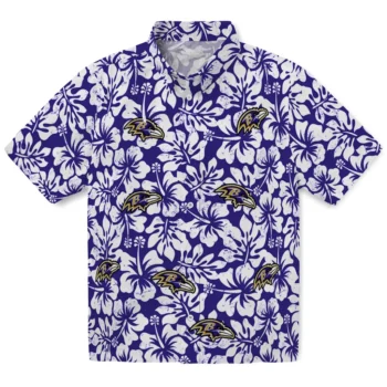 baltimore ravens hibiscus motif purple white hawaiian shirts best selling
