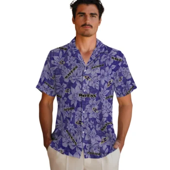 baltimore ravens hibiscus oasis purple hawaiian shirts fashion forward