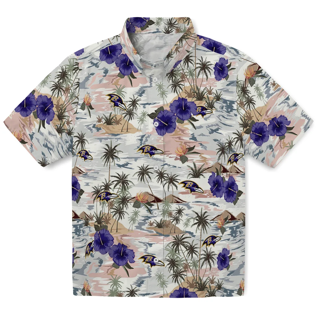 Baltimore Ravens Hawaiian Shirt - Hibiscus Seaside baltimore ravens hibiscus seaside white hawaiian shirts best selling