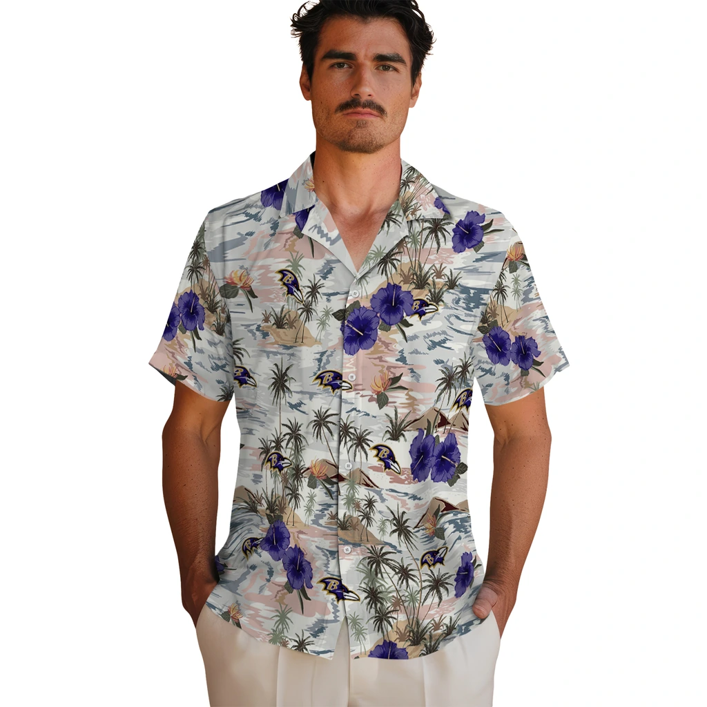 Baltimore Ravens Hawaiian Shirt - Hibiscus Seaside baltimore ravens hibiscus seaside white hawaiian shirts fashion forward