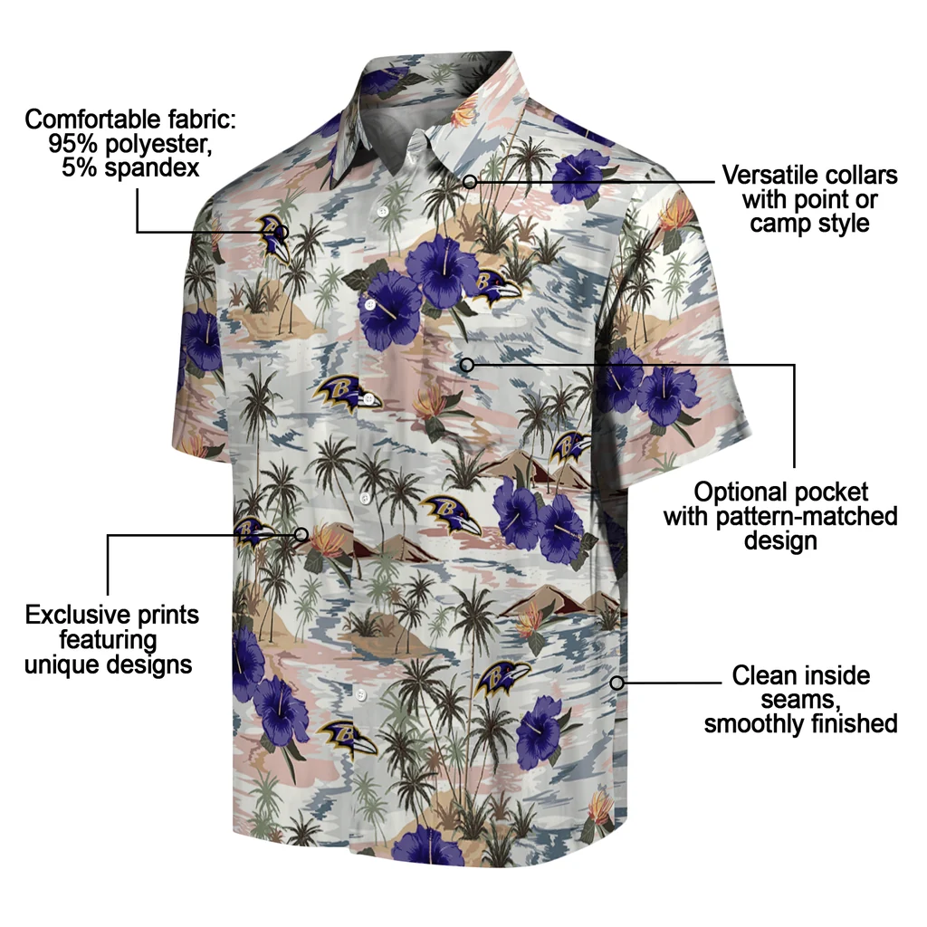 Baltimore Ravens Hawaiian Shirt - Hibiscus Seaside baltimore ravens hibiscus seaside white hawaiian shirts new arrival