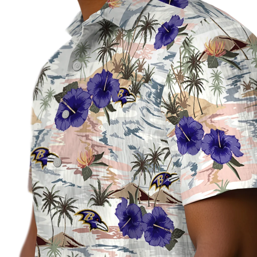 Baltimore Ravens Hawaiian Shirt - Hibiscus Seaside baltimore ravens hibiscus seaside white hawaiian shirts trendy