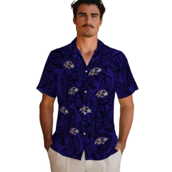 baltimore ravens leaf outline purple hawaiian shirts fashion forward