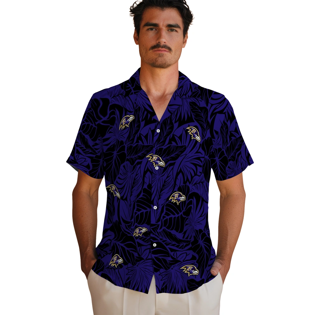 Baltimore Ravens Hawaiian Shirt - Monstera Layer baltimore ravens monstera layer purple hawaiian shirts fashion forward