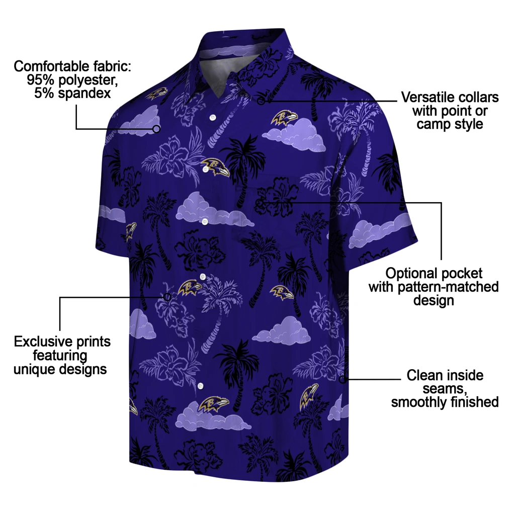 Baltimore Ravens Hawaiian Shirt - Palm And Clouds baltimore ravens palm and clouds purple hawaiian shirts new arrival