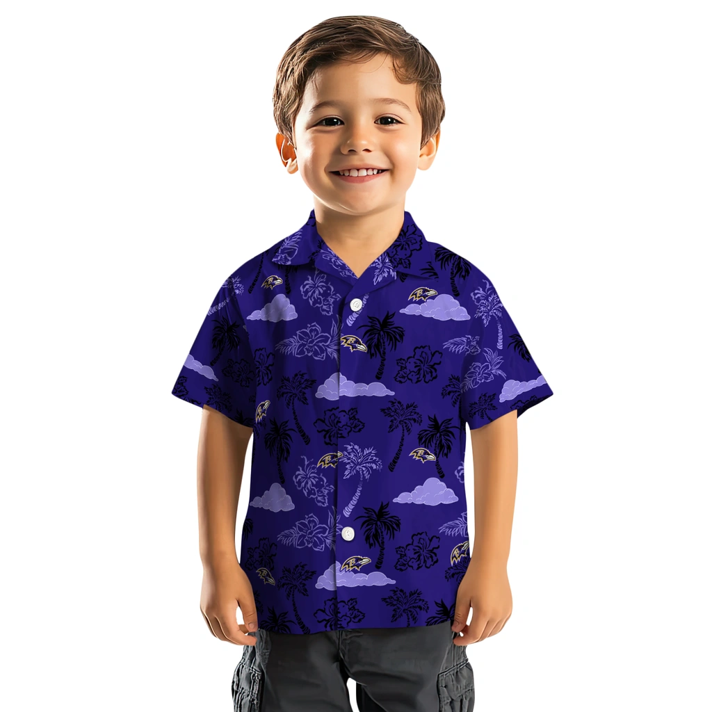 Baltimore Ravens Hawaiian Shirt - Palm And Clouds baltimore ravens palm and clouds purple hawaiian shirts top rated