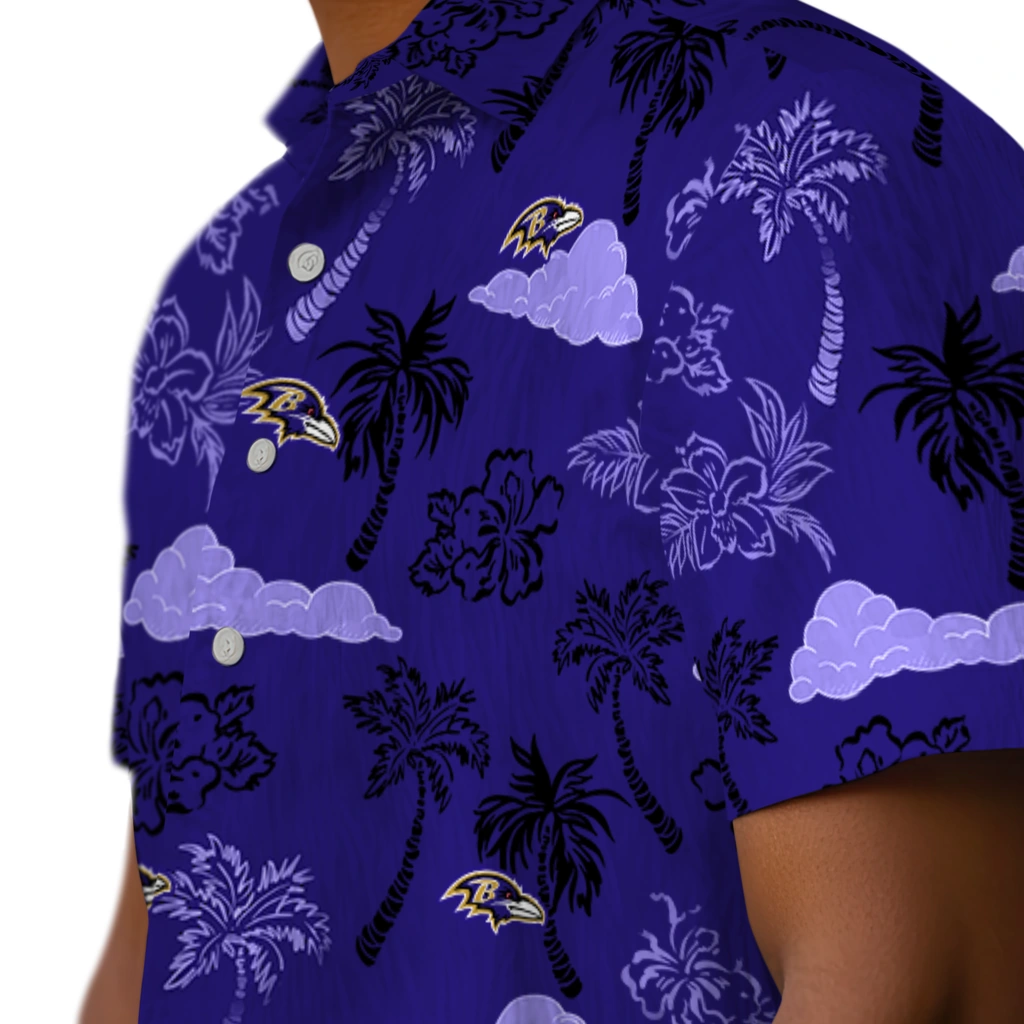 Baltimore Ravens Hawaiian Shirt - Palm And Clouds baltimore ravens palm and clouds purple hawaiian shirts trendy
