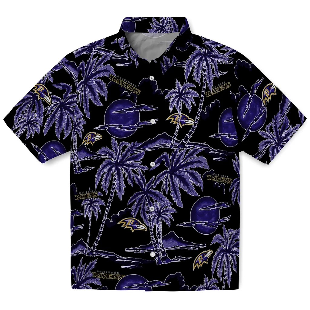 Baltimore Ravens Hawaiian Shirt - Palm Sunset baltimore ravens palm sunset hawaiian shirts best selling