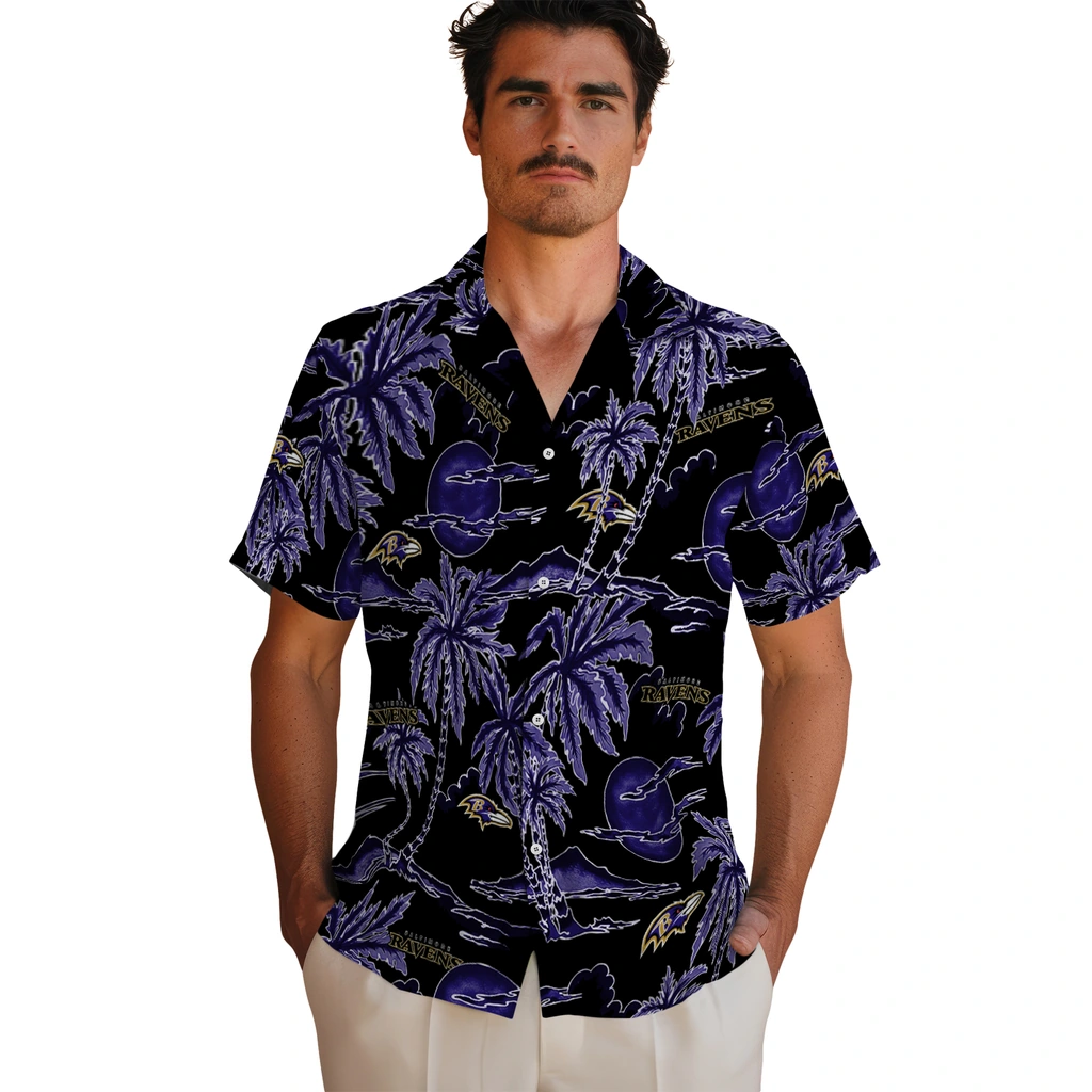 Baltimore Ravens Hawaiian Shirt - Palm Sunset baltimore ravens palm sunset hawaiian shirts fashion forward
