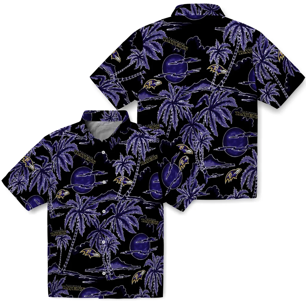 Baltimore Ravens Hawaiian Shirt - Palm Sunset baltimore ravens palm sunset hawaiian shirts high quality