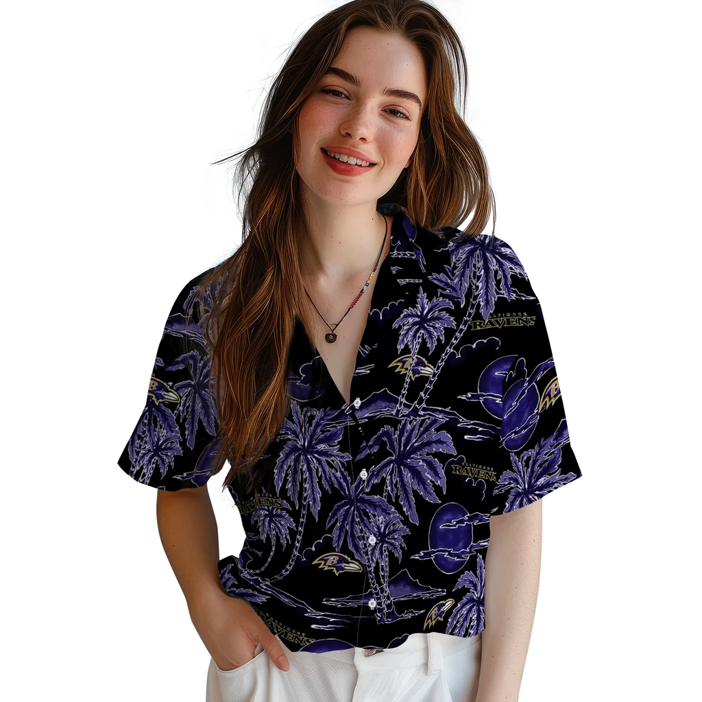 Baltimore Ravens Hawaiian Shirt - Palm Sunset baltimore ravens palm sunset hawaiian shirts latest model
