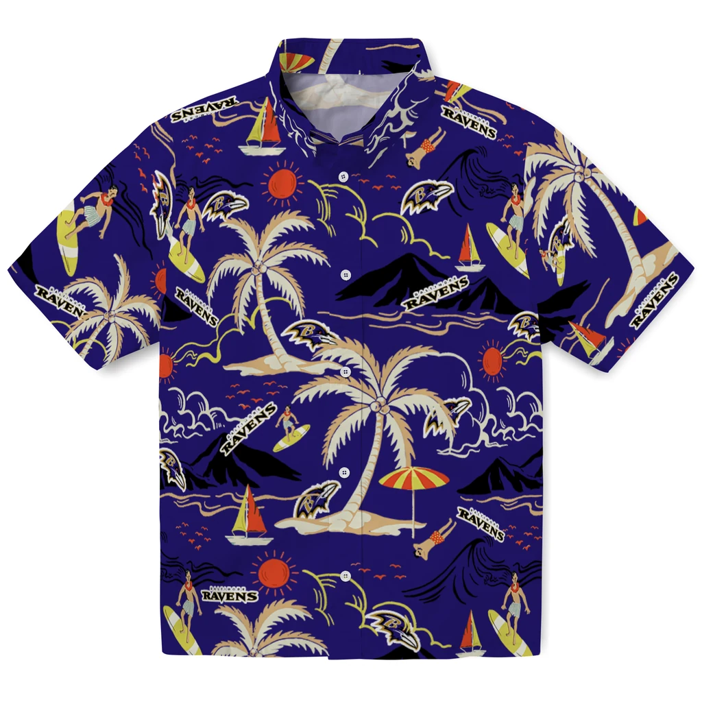 Baltimore Ravens Hawaiian Shirt - Palm Tree Island baltimore ravens palm tree island purple hawaiian shirts best selling