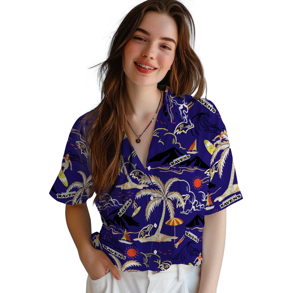 Baltimore Ravens Hawaiian Shirt - Palm Tree Island baltimore ravens palm tree island purple hawaiian shirts latest model