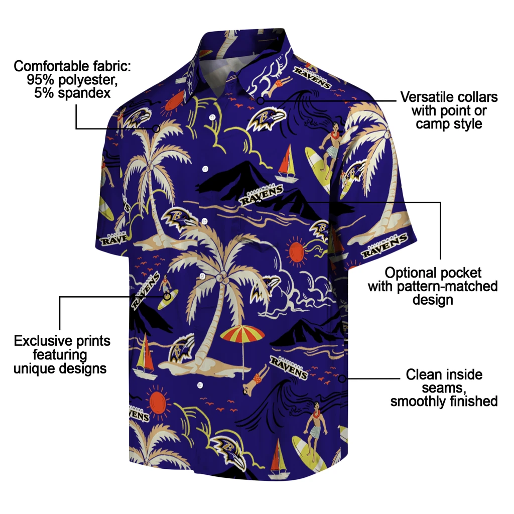 Baltimore Ravens Hawaiian Shirt - Palm Tree Island baltimore ravens palm tree island purple hawaiian shirts new arrival