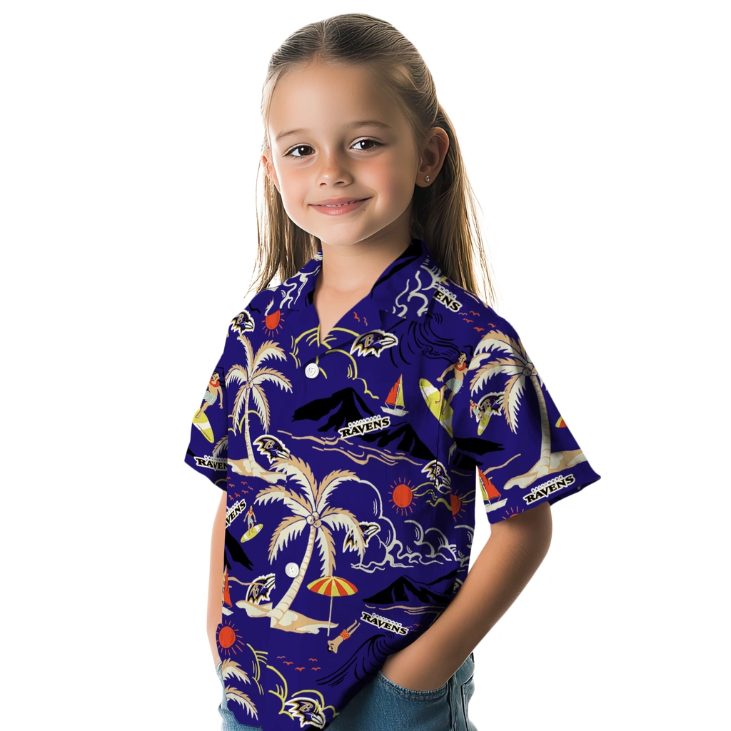 Baltimore Ravens Hawaiian Shirt - Palm Tree Island baltimore ravens palm tree island purple hawaiian shirts premium grade