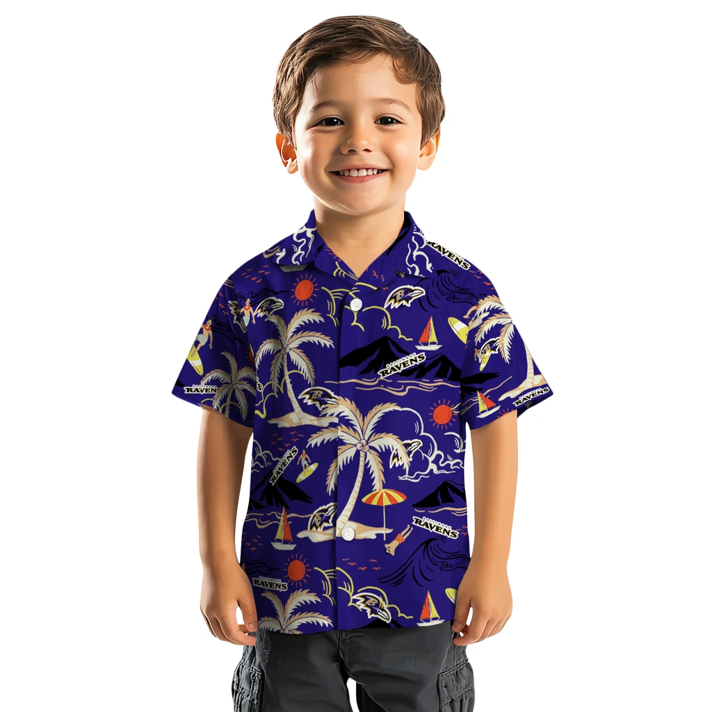 Baltimore Ravens Hawaiian Shirt - Palm Tree Island baltimore ravens palm tree island purple hawaiian shirts top rated