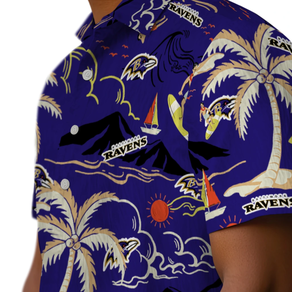 Baltimore Ravens Hawaiian Shirt - Palm Tree Island baltimore ravens palm tree island purple hawaiian shirts trendy