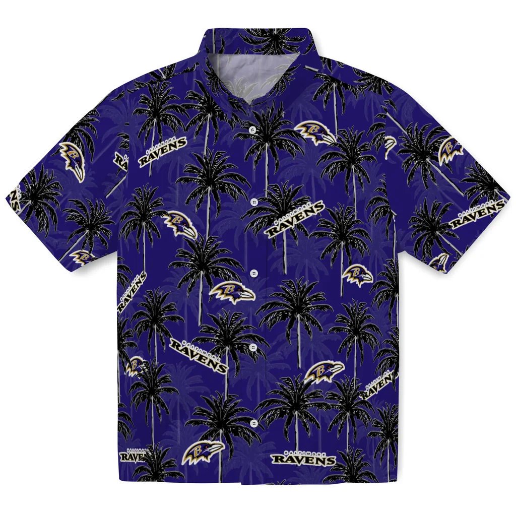 Baltimore Ravens Hawaiian Shirt - Palm Tree Motif baltimore ravens palm grove purple hawaiian shirts best selling