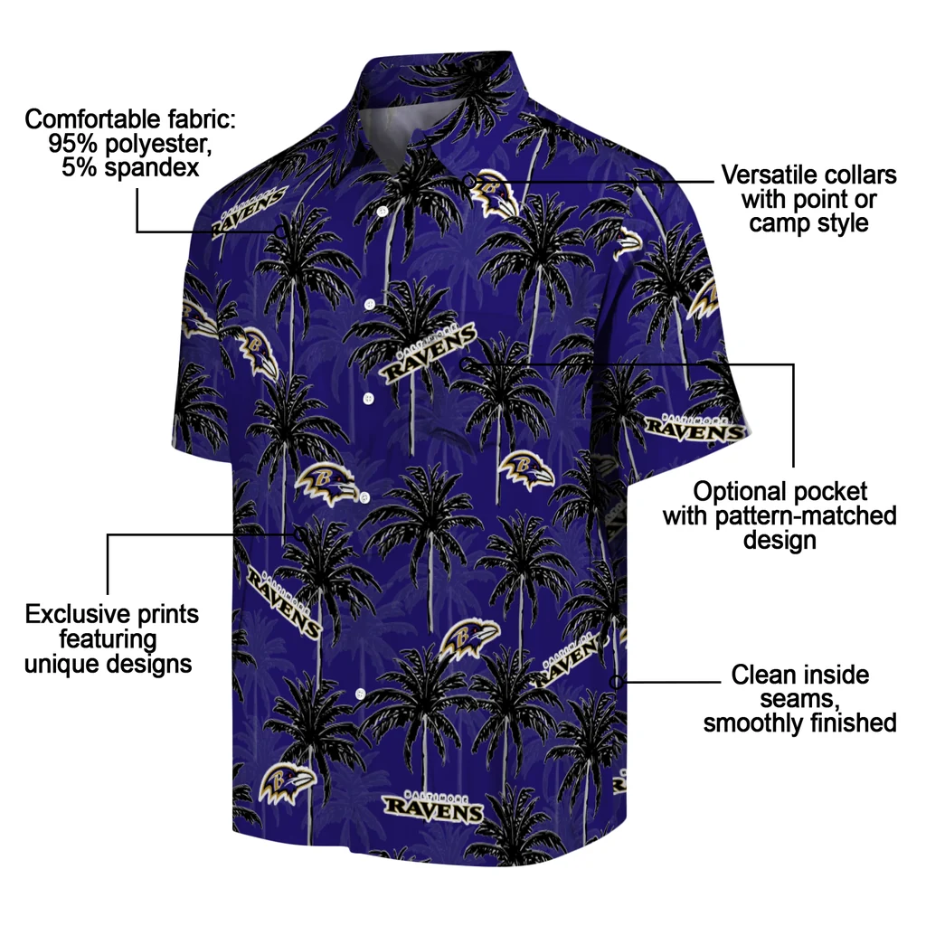 Baltimore Ravens Hawaiian Shirt - Palm Tree Motif baltimore ravens palm grove purple hawaiian shirts new arrival
