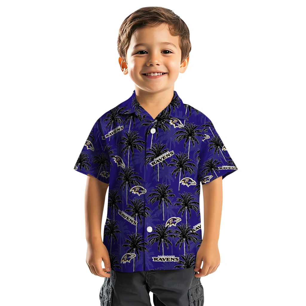 Baltimore Ravens Hawaiian Shirt - Palm Tree Motif baltimore ravens palm grove purple hawaiian shirts top rated