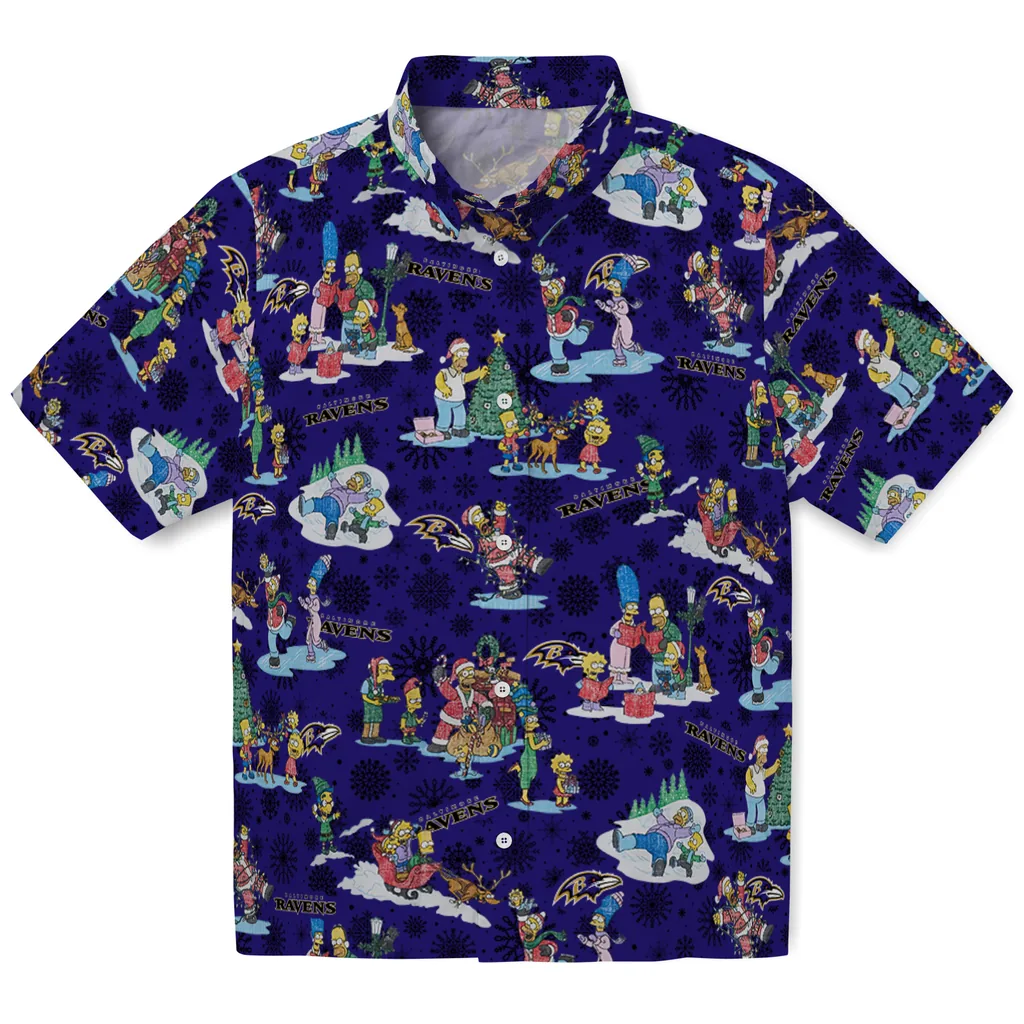Baltimore Ravens Hawaiian Shirt - Simpsons Christmas baltimore ravens simpsons christmas purple hawaiian shirts best selling