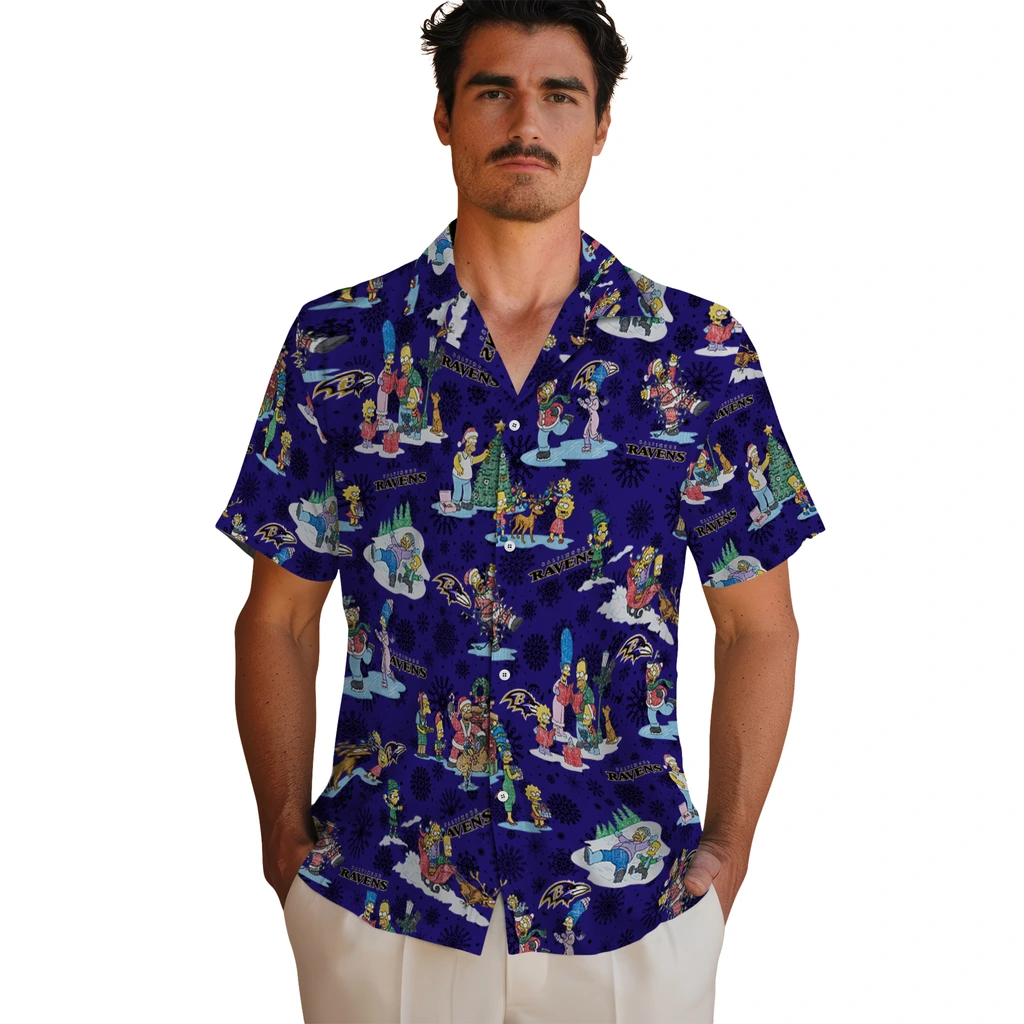 Baltimore Ravens Hawaiian Shirt - Simpsons Christmas baltimore ravens simpsons christmas purple hawaiian shirts fashion forward