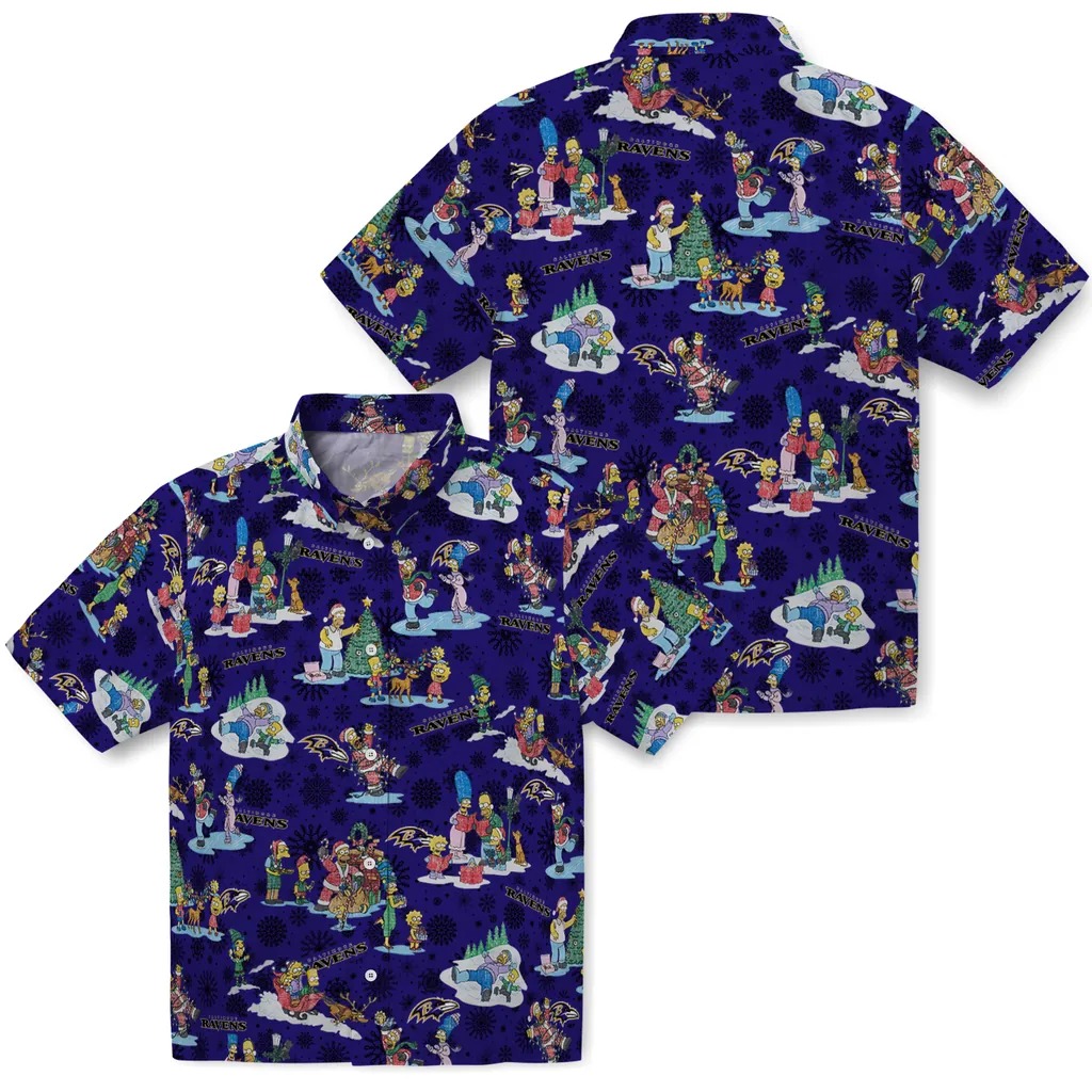 Baltimore Ravens Hawaiian Shirt - Simpsons Christmas baltimore ravens simpsons christmas purple hawaiian shirts high quality