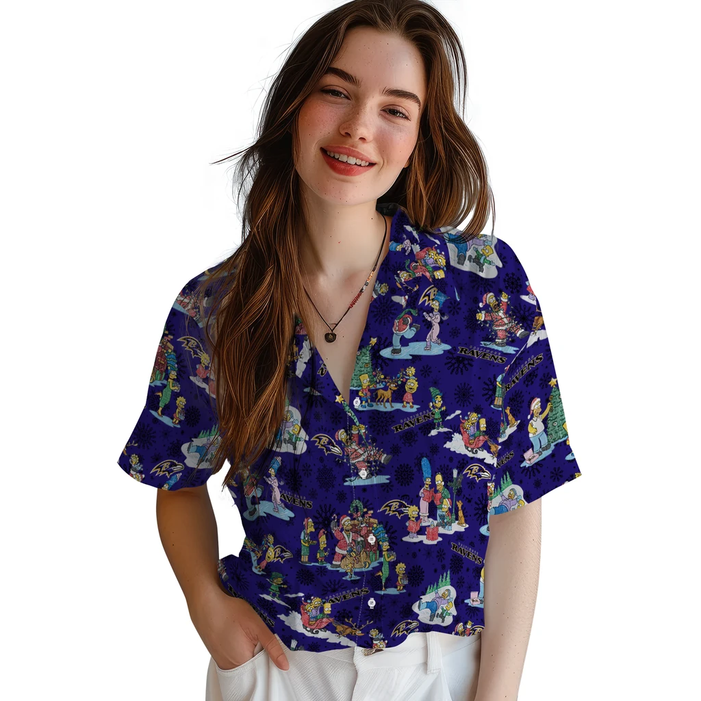 Baltimore Ravens Hawaiian Shirt - Simpsons Christmas baltimore ravens simpsons christmas purple hawaiian shirts latest model