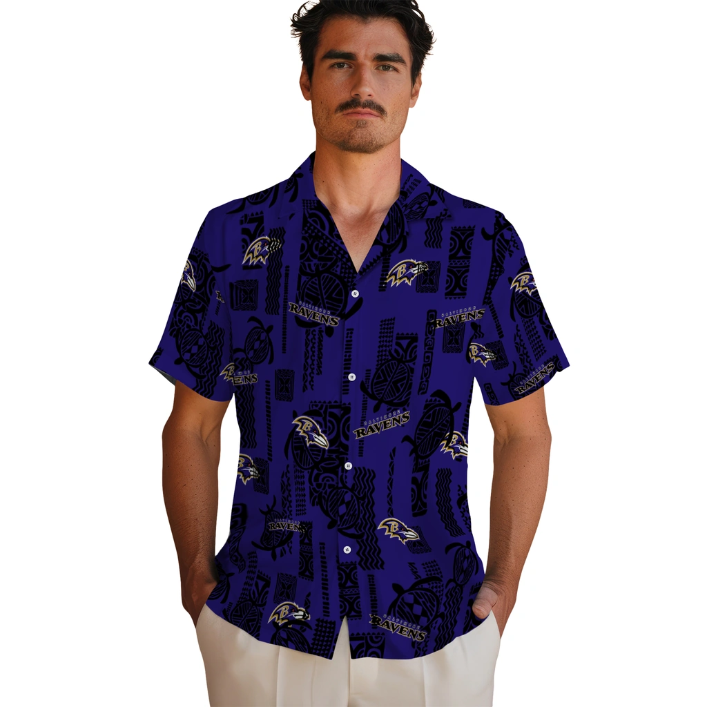 Baltimore Ravens Hawaiian Shirt - Turtle Lines baltimore ravens turtle lines purple hawaiian shirts fashion forward