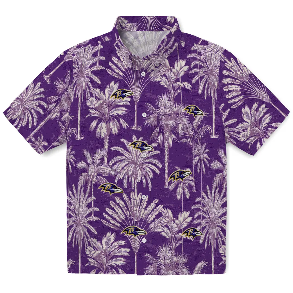 Baltimore Ravens Hawaiian Shirt - Vintage Palm Tree baltimore ravens palm shadows purple hawaiian shirts best selling