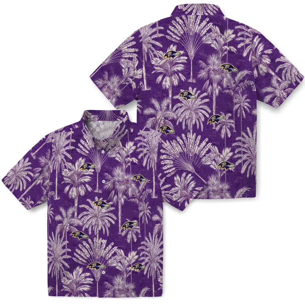 Baltimore Ravens Hawaiian Shirt - Vintage Palm Tree baltimore ravens palm shadows purple hawaiian shirts high quality