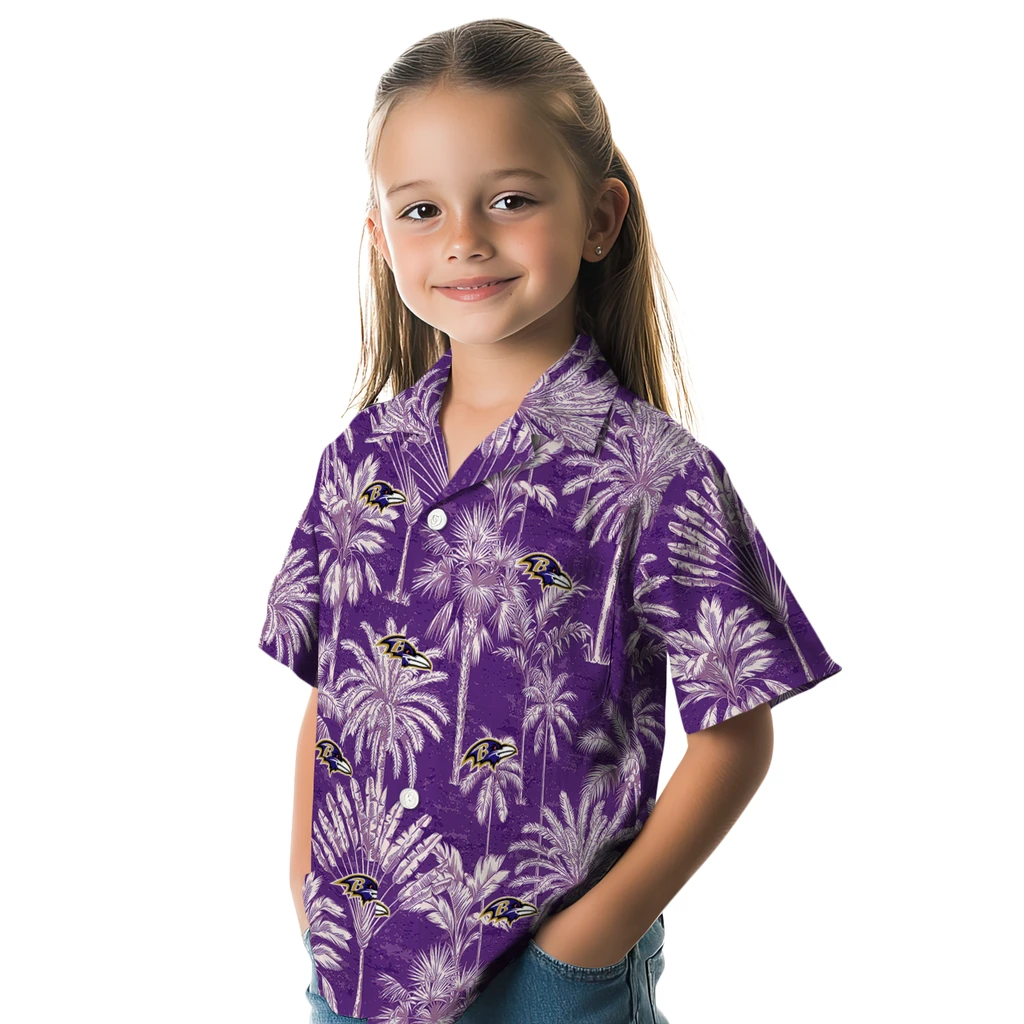 Baltimore Ravens Hawaiian Shirt - Vintage Palm Tree baltimore ravens palm shadows purple hawaiian shirts premium grade