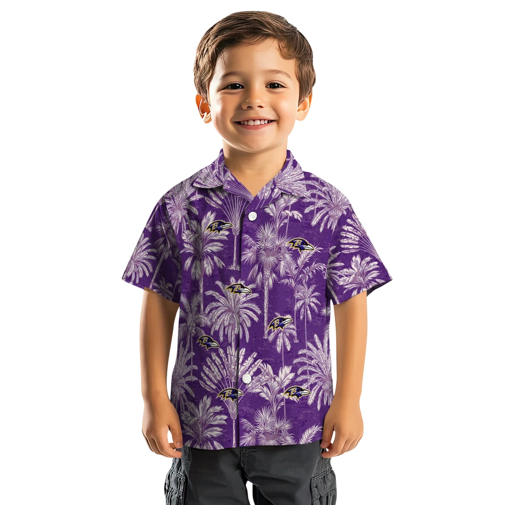 Baltimore Ravens Hawaiian Shirt - Vintage Palm Tree baltimore ravens palm shadows purple hawaiian shirts top rated