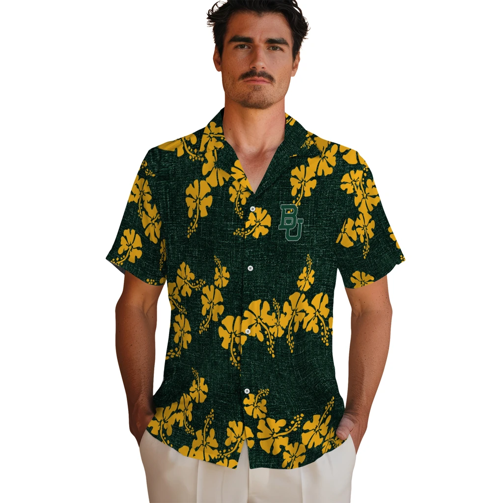 Baylor Bears Hawaiian Shirt - 50th State Flower baylor bears hibiscus petals green hawaiian shirts fashion forward