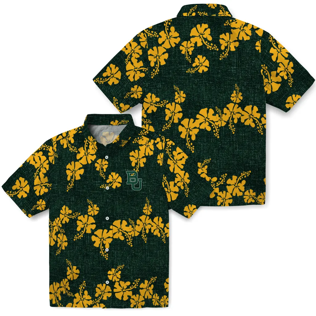 Baylor Bears Hawaiian Shirt - 50th State Flower baylor bears hibiscus petals green hawaiian shirts high quality