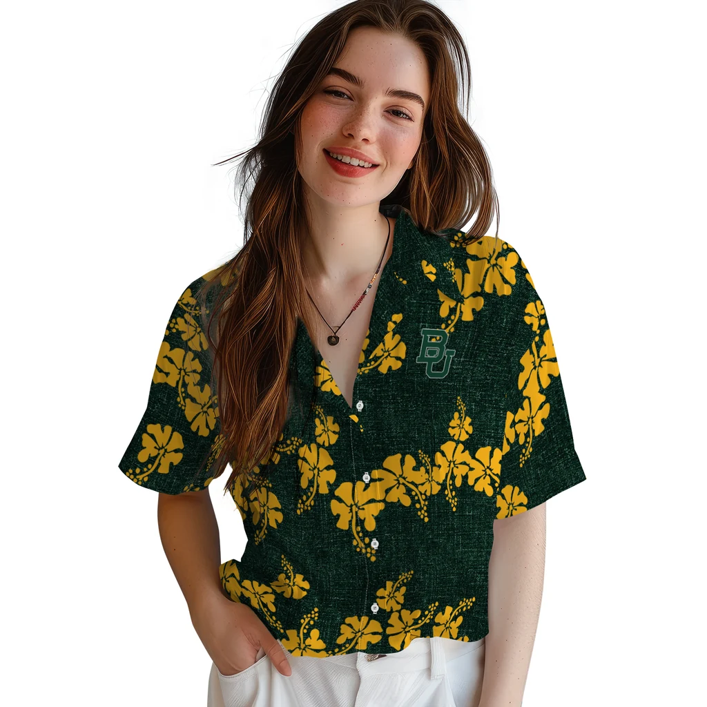 Baylor Bears Hawaiian Shirt - 50th State Flower baylor bears hibiscus petals green hawaiian shirts latest model
