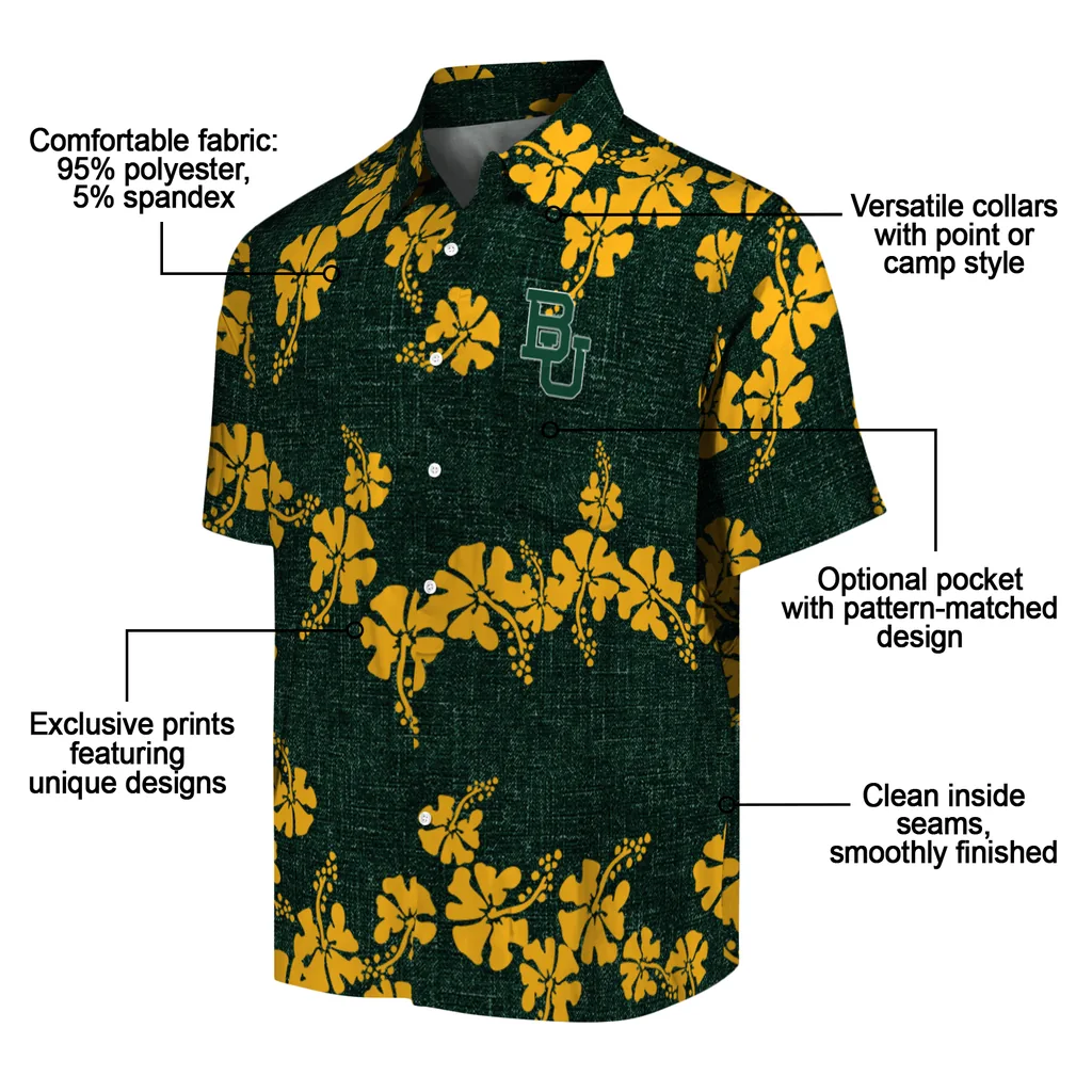 Baylor Bears Hawaiian Shirt - 50th State Flower baylor bears hibiscus petals green hawaiian shirts new arrival