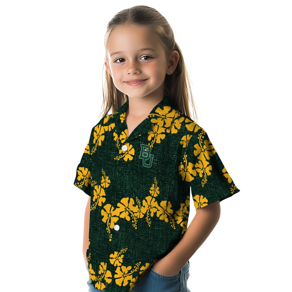 Baylor Bears Hawaiian Shirt - 50th State Flower baylor bears hibiscus petals green hawaiian shirts premium grade